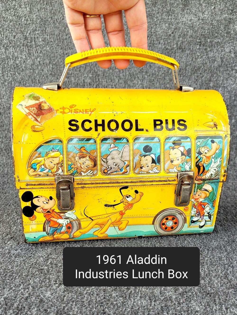 1961 Vintage Collectible Walt Disney School Bus Dome Metal Lunch Box